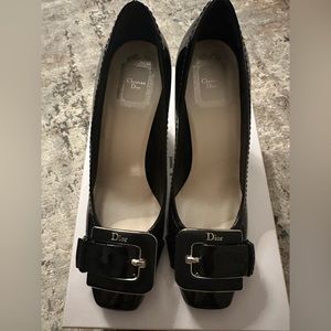 Authentic Dior Buckle patent block heel pumps